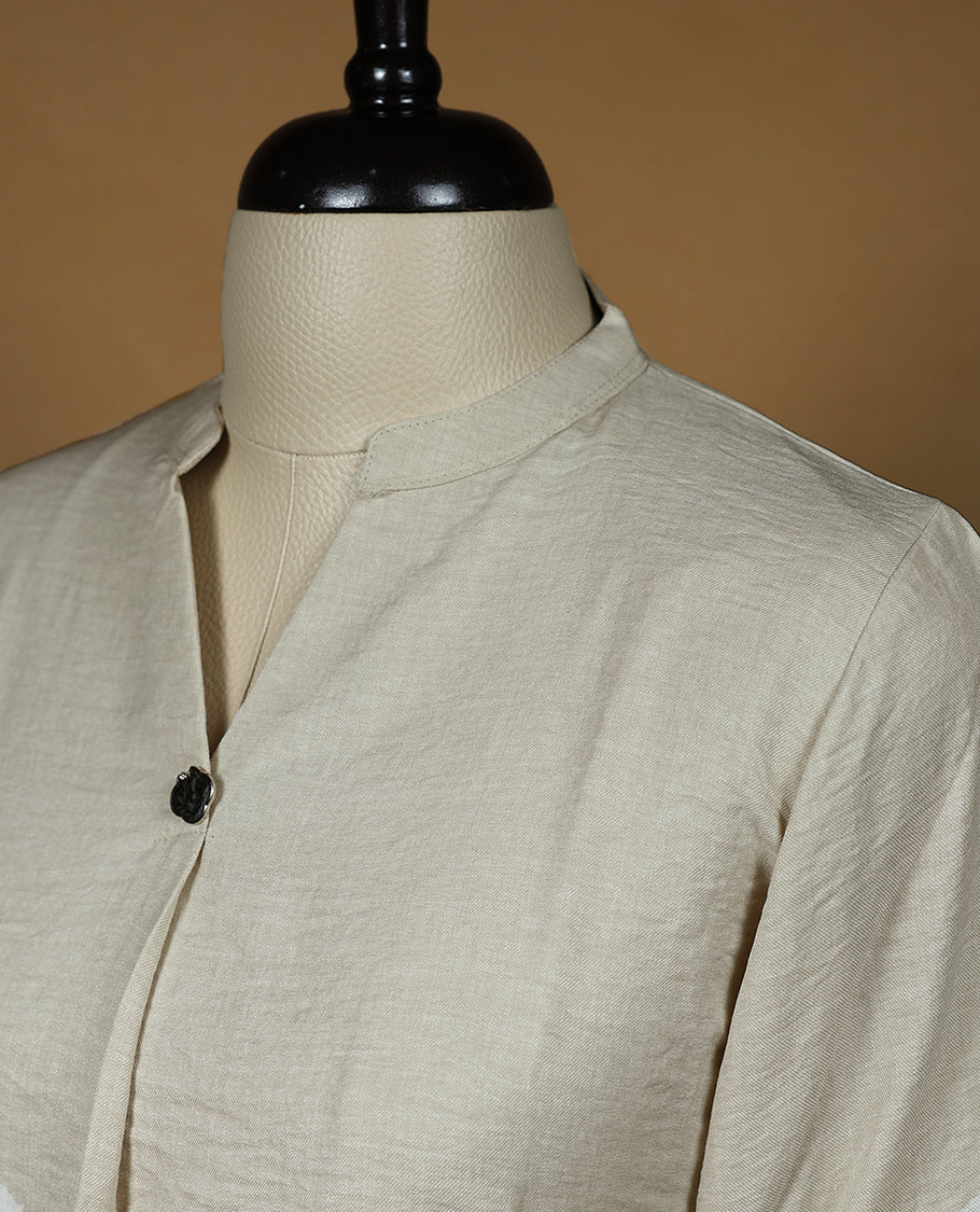 Beige Colour Linen Readymade Tunic Top For Women with 3/4th Sleeves