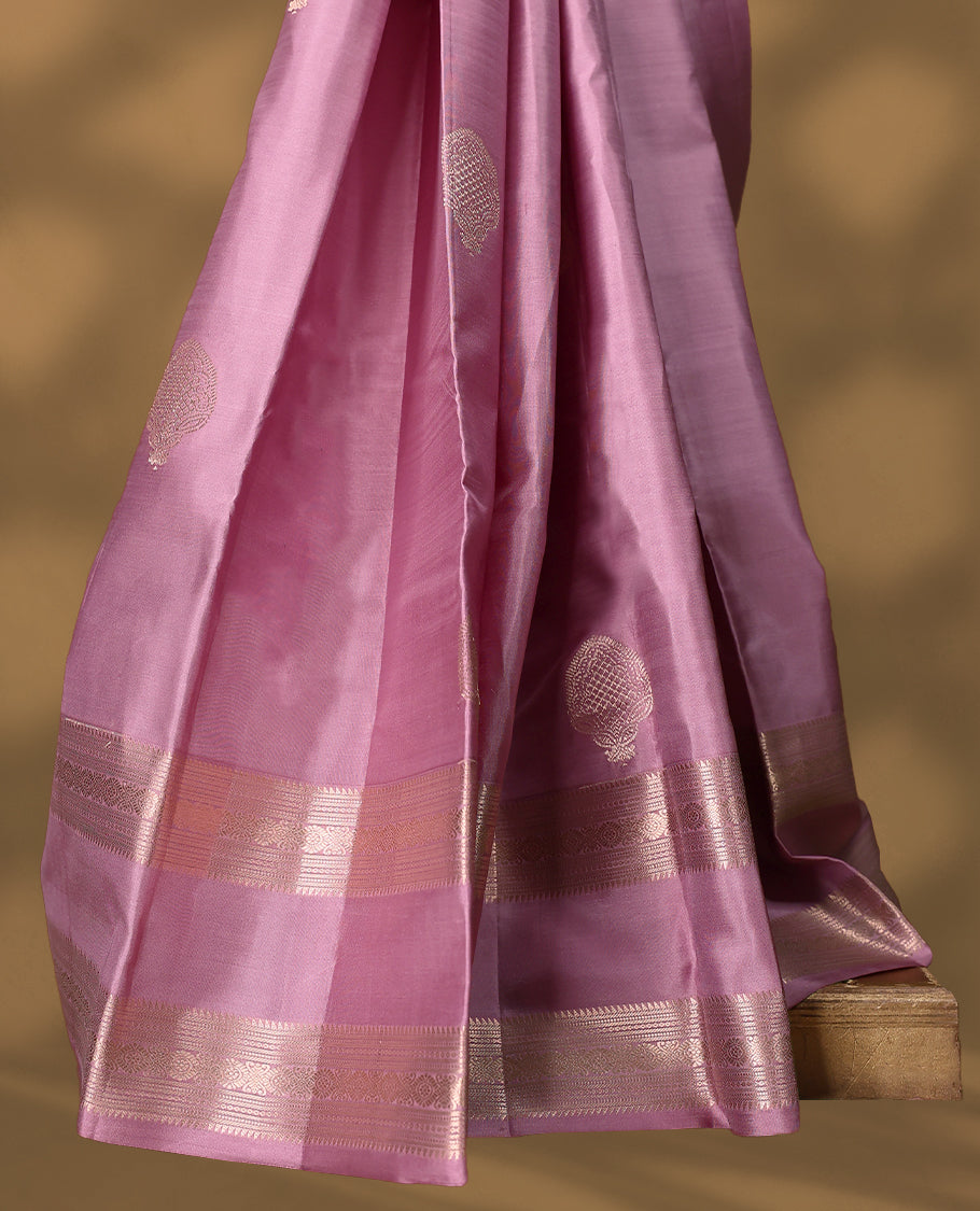 Light Onion Pink Colour Vasundhara Silk Saree having Golden Worked Body with Golden Border and Self Coloured Blouse
