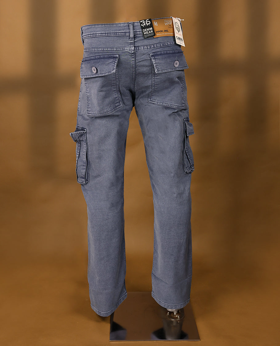 Faded blue colour High Quality HMN JNS Denim baggy cargo round pocket for men.