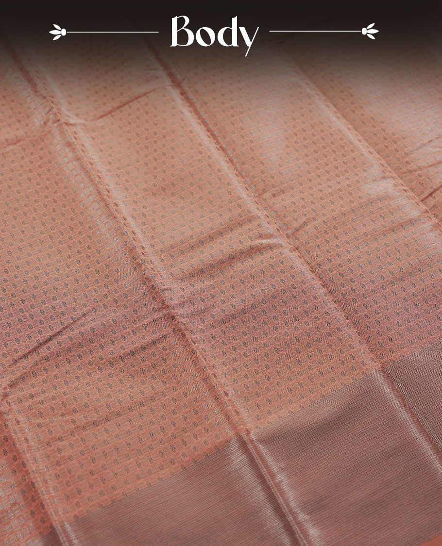 Amber brown colour semi silk saree featuring neem zari Brocade Pattern all over the body, complemented by a Self Colour woven border with detailing, Pallu & blouse.