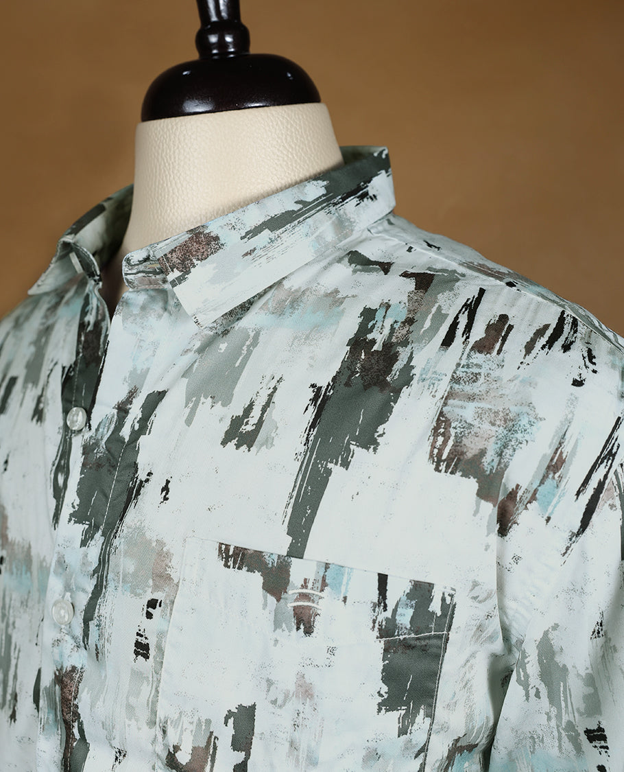 White with Multi Colour Printed ITHACA Half Sleeve Cotton Shirt for Men