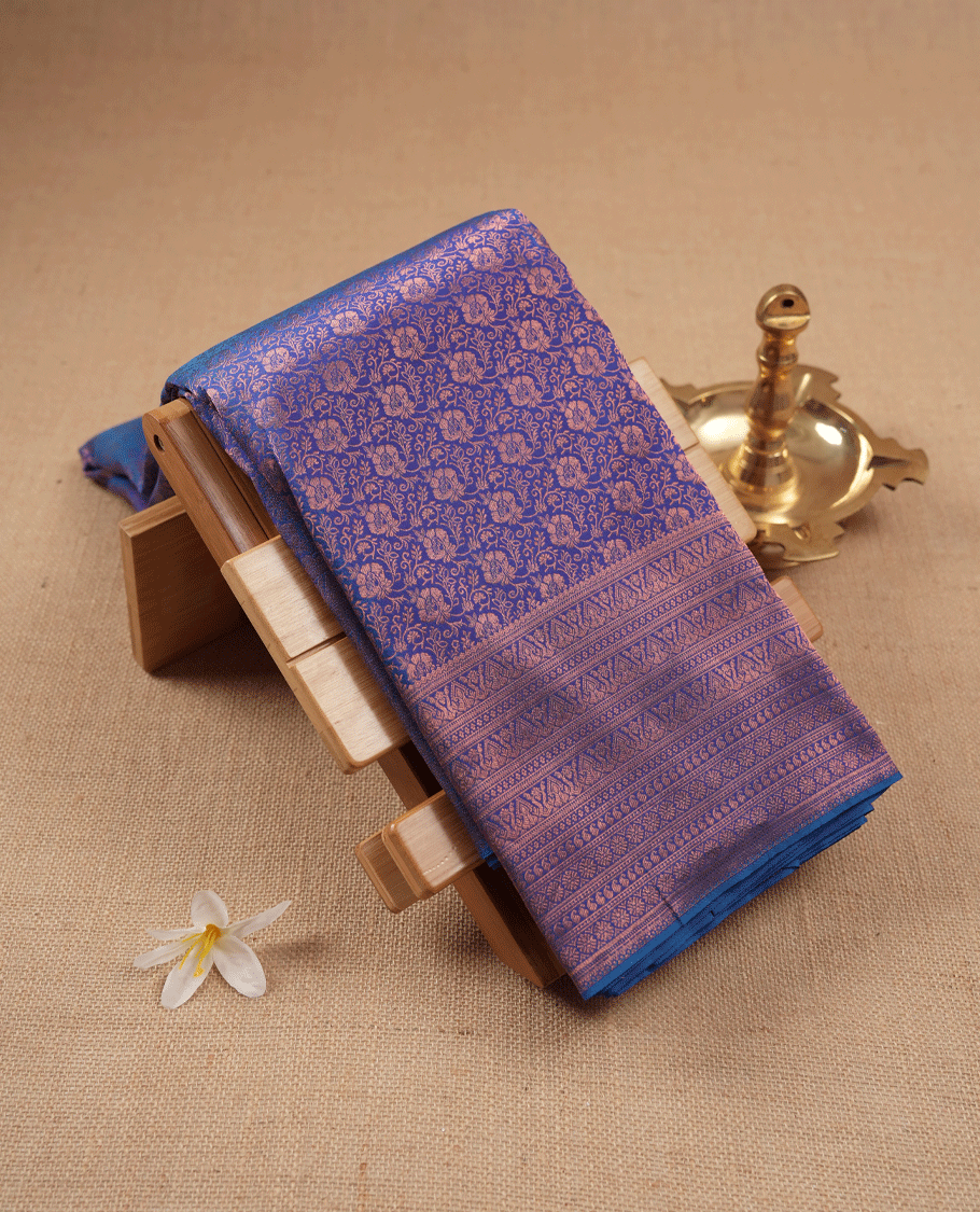 Blue Colour Kancheepuram Silk Brocade Saree having Brocade Body with Self Coloured Brocade Border and Blouse