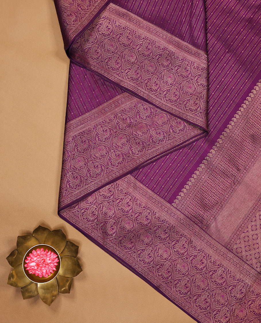 Beetroot Colour Kancheepuram Wedding Silk Saree having Zari Worked Body and Brocade Border with Self Coloured Blouse