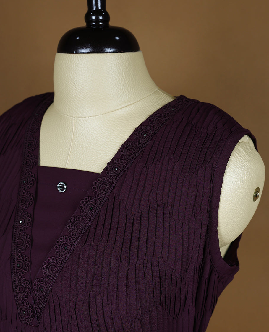 Dark Grape Colour Readymade Sleeveless Top For Women