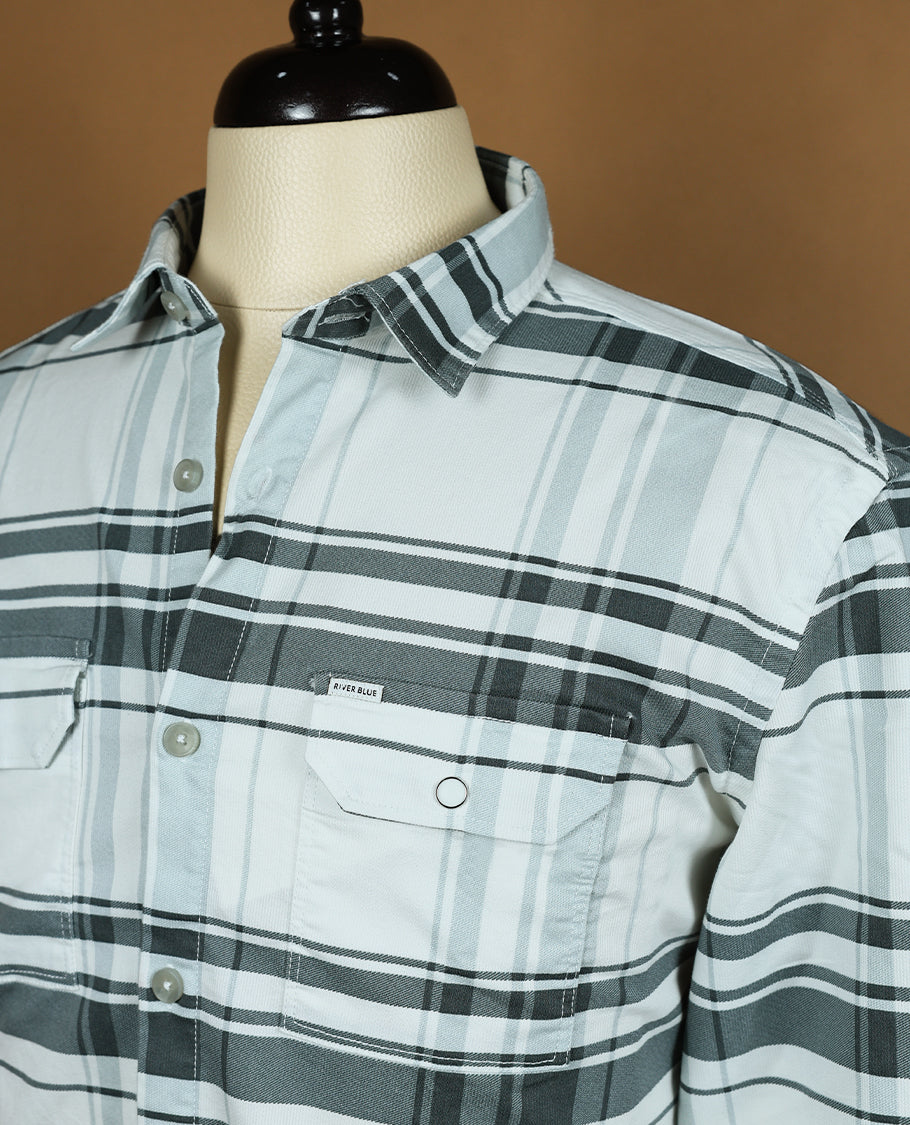 White Colour RIVER BLUE Full Sleeve Shirt with Checks for Men