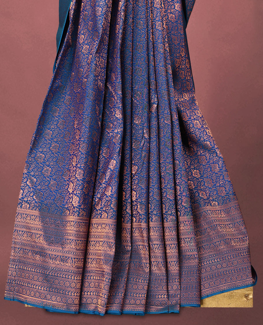Blue Colour Kancheepuram Silk Brocade Saree having Brocade Body with Self Coloured Brocade Border and Blouse
