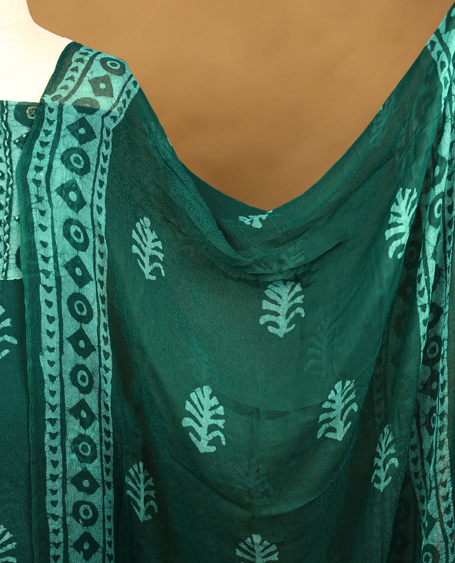 Dark Green Colour Georgette Top having Thread Work with Bottom and Printed Georgette Dupatta