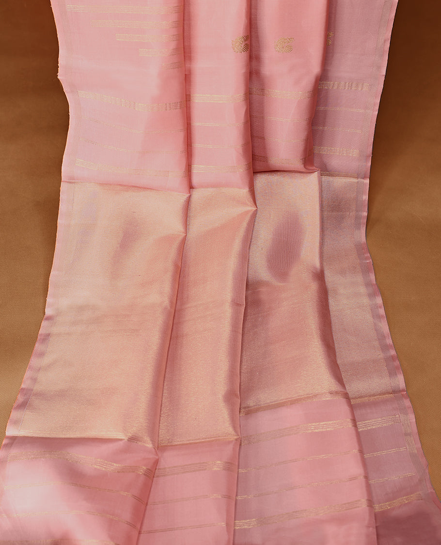 Baby Pink Colour Pure Kancheepuram Traditional Silk Saree having Peacock Buttas in Body with Blouse and without Border