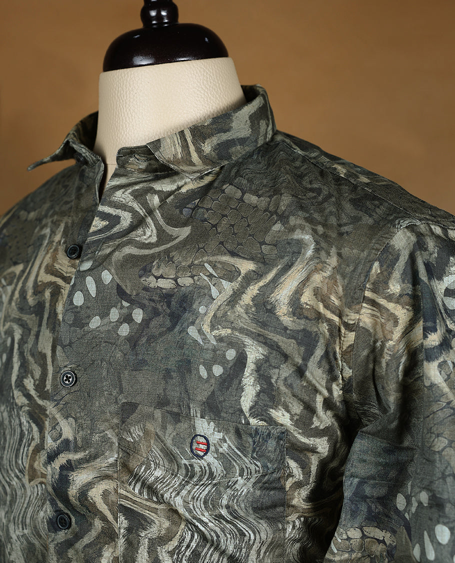 Dark Green with Multi Colour Printed YESTO Full Sleeve Shirt for Men
