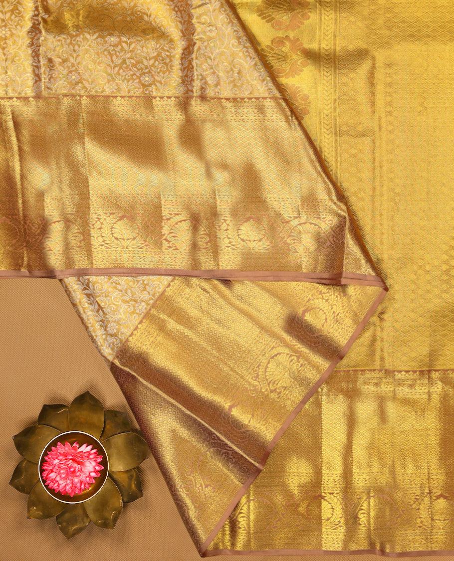 Golden Colour Pure Tissue Wedding Saree having Zari Jaal Body with Clay Biscuit Brocade Border and Blouse
