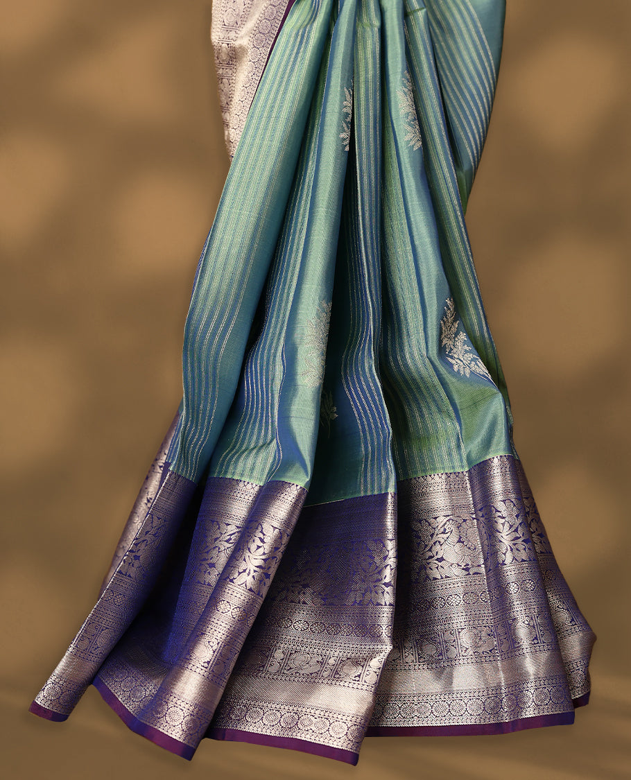 Green and Blue Double Shade Vasundhara Silk Saree having Thread Work in Body with Contrast Border and Blouse