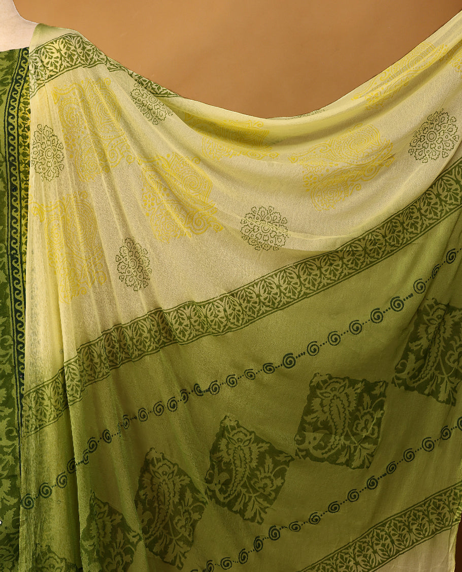 Yellow Colour Georgette Top having Mirror Work with Bottom and Printed Georgette Dupatta