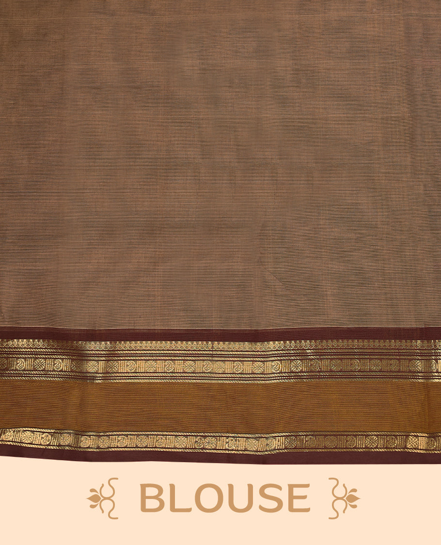 Light Brown Colour Mixed Chettinad Cotton Saree having Thread Worked Body with Contrast Border and Self Coloured Blouse