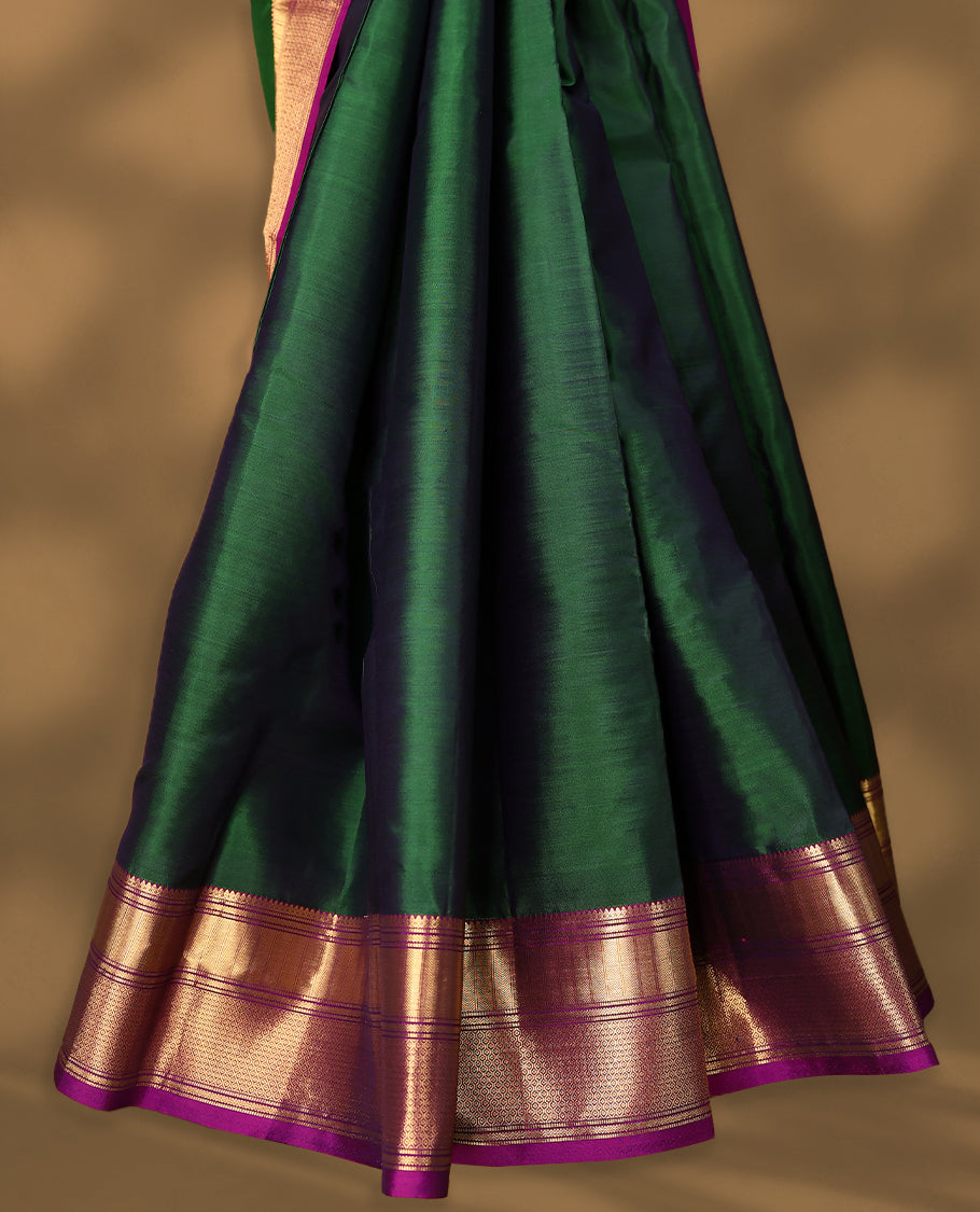 Bottle Green Colour Vasundhara Silk Saree having Golden Thread Buttas in Body with Contrast Border and Blouse