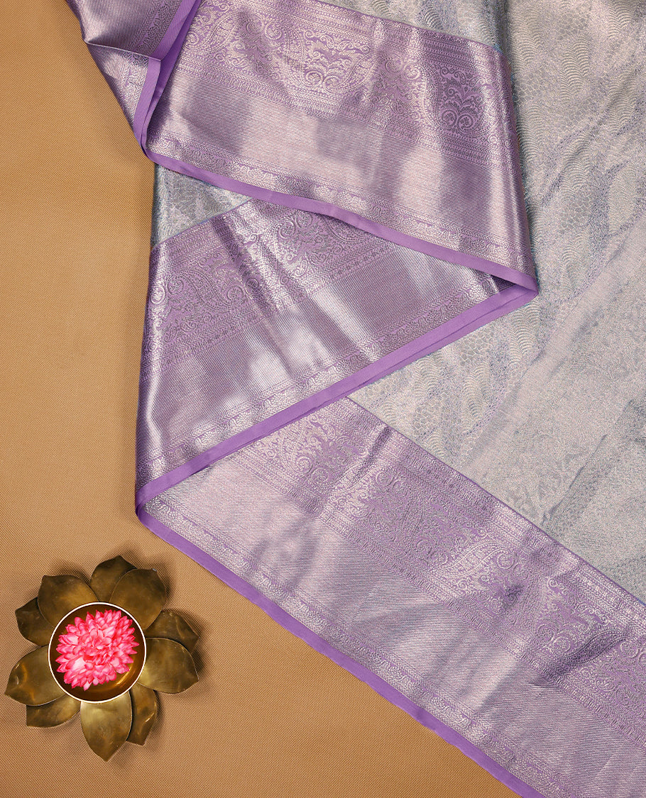 Light Lavender Colour Tissue Kancheepuram Wedding Silk Saree having Silver Zari Worked Body and Border with Blouse