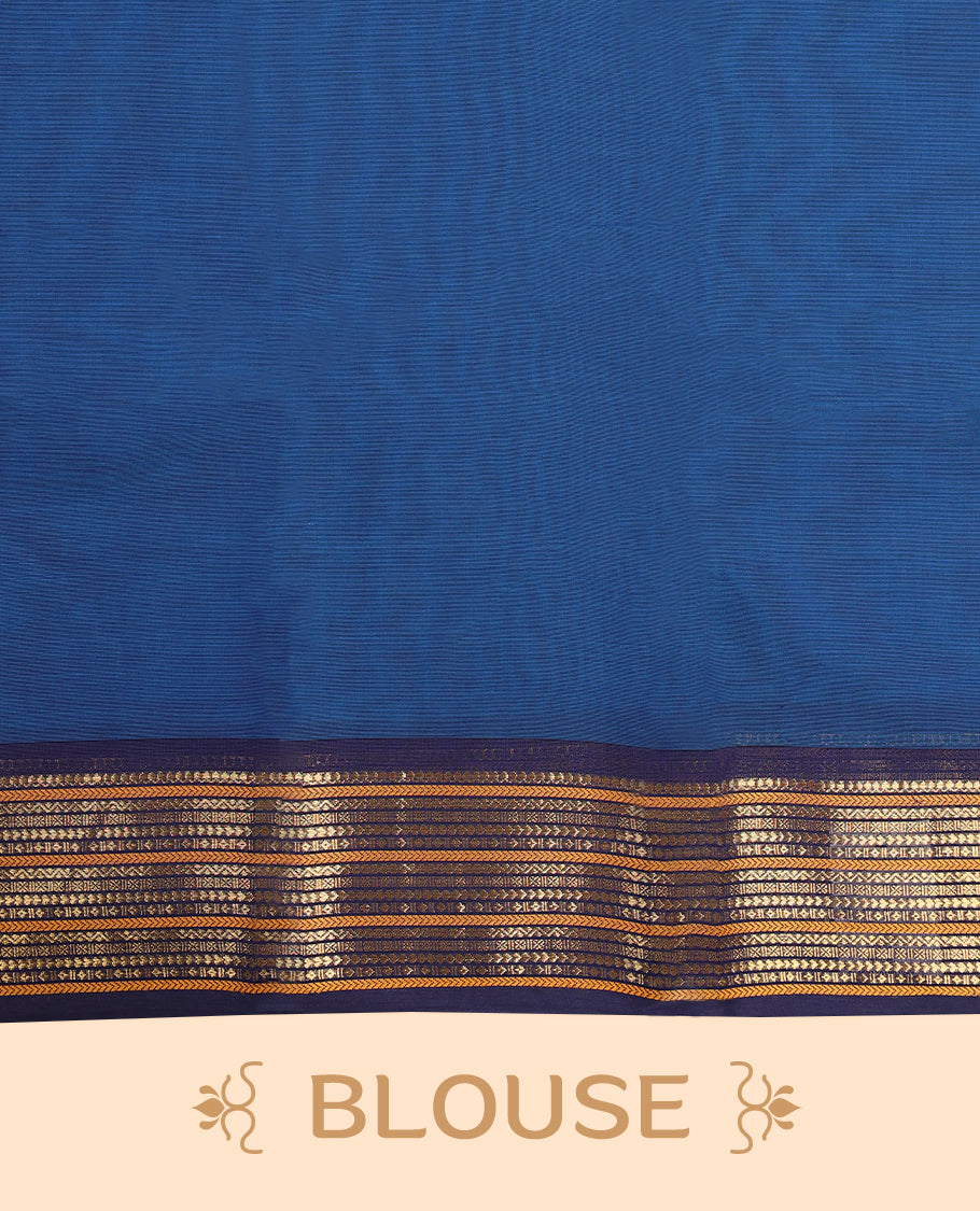 Blue Colour Mixed Chettinad Cotton Saree having plain Body with Ganga Jamuna Border and Self Coloured Blouse