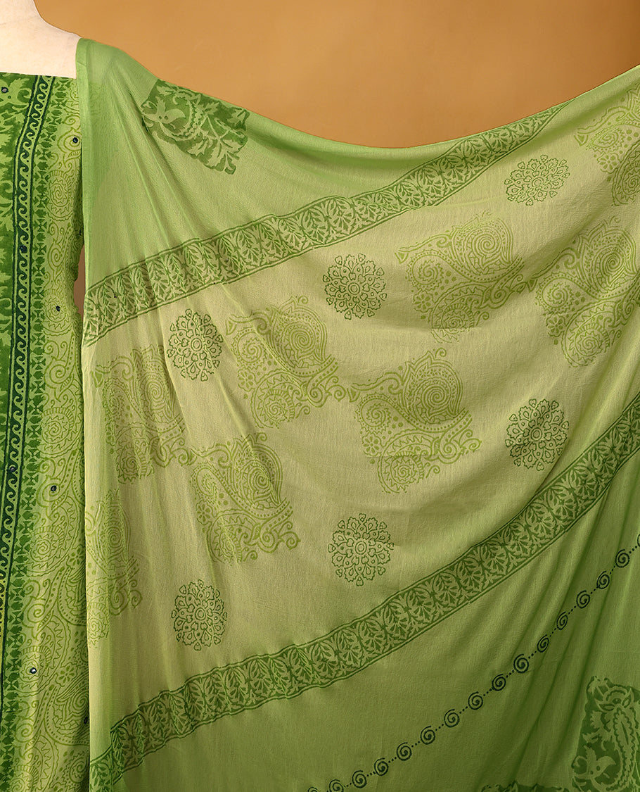Green Colour Georgette Top having Mirror Work with Bottom and Printed Georgette Dupatta