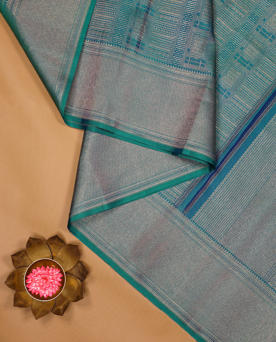 Light Peacock Colour Kancheepuram Wedding Silk Saree having Zari Worked Body and Border with Self Coloured Blouse