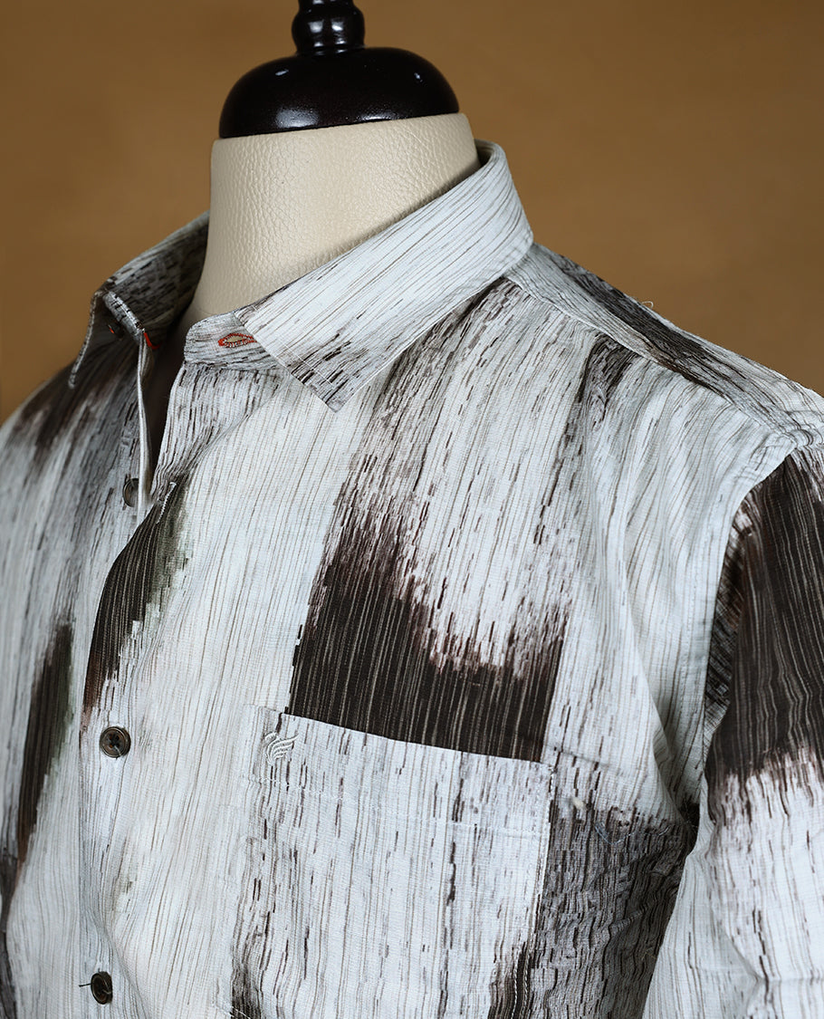Off White with Dark Brown Colour OCTANE Full Sleeve Slim Fit Shirt for Men
