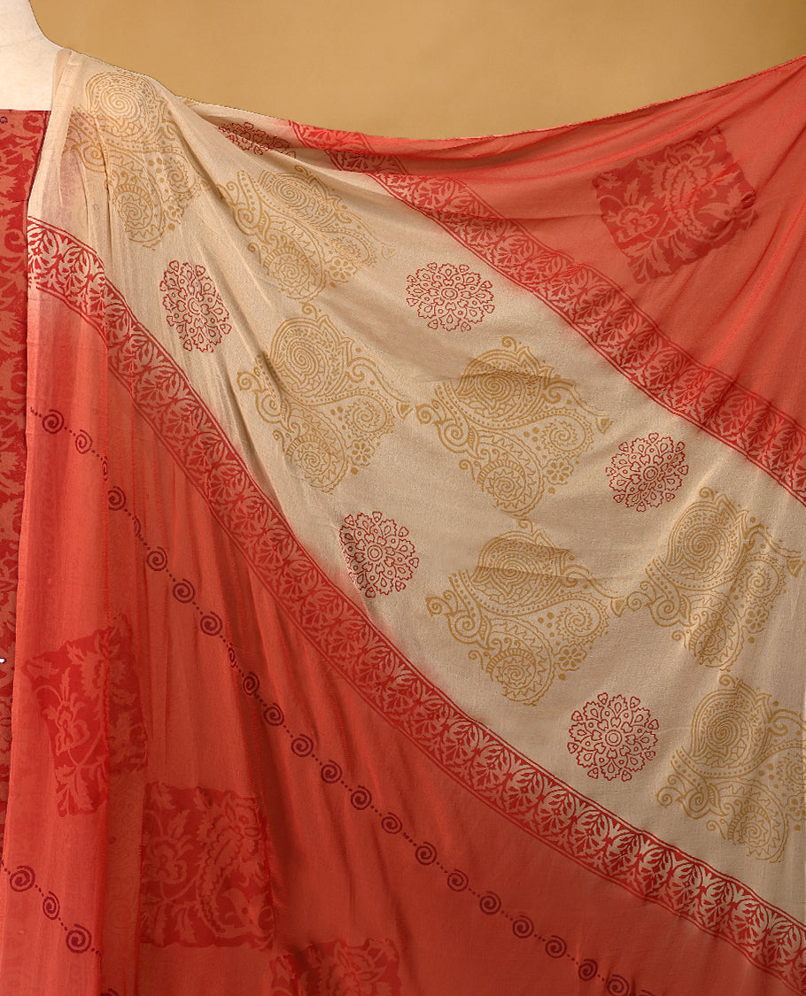 Sandel Colour Georgette Top having Mirror Work with Bottom and Printed Georgette Dupatta