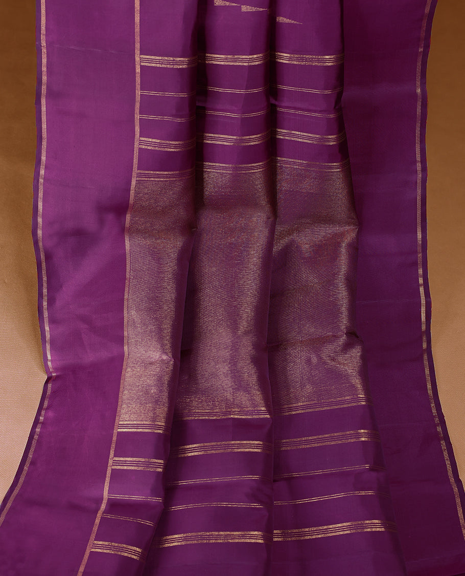 Grape Colour Pure Kancheepuram Traditional Silk Saree having Zari Worked Body with Thin Border and Blouse
