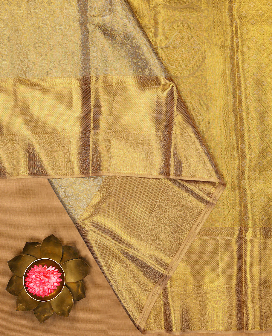 Golden Colour Pure Tissue Wedding Saree having Zari Jaal Body with Self Colour Brocade Border and Blouse