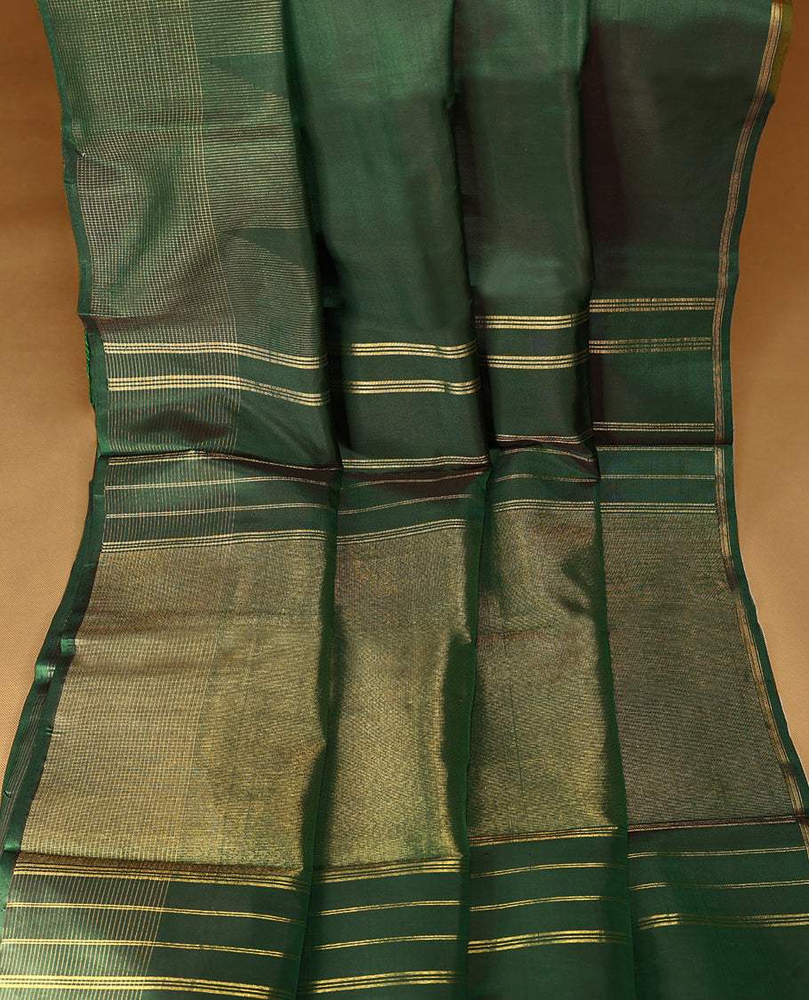 Dark Green Colour Pure Kancheepuram Traditional Silk Saree having Plain Body with Thread Worked Border and Blouse