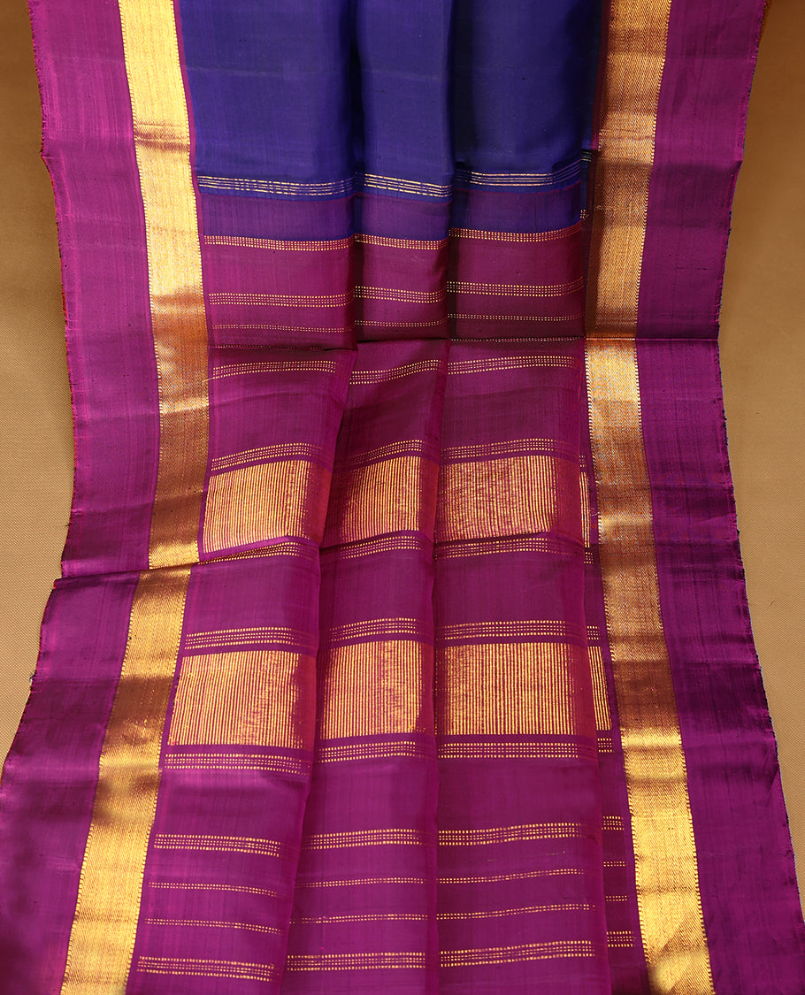 Berry Blue Colour Pure Kancheepuram Traditional Silk Saree having Plain Body with Contrast Border and Blouse