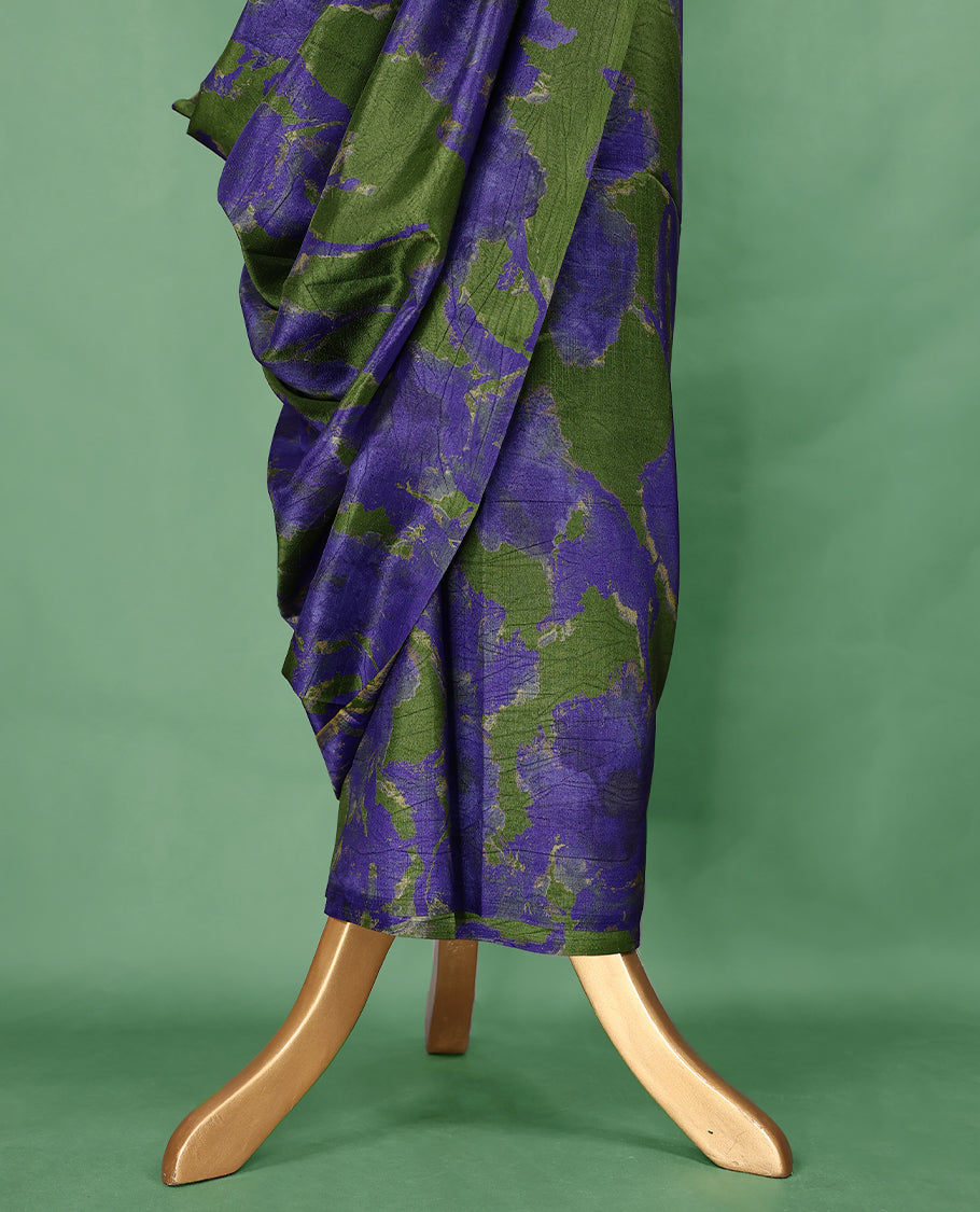 Purple colour Manipuri saree with bold green abstract patterns, without border, and comes with a matching blouse.