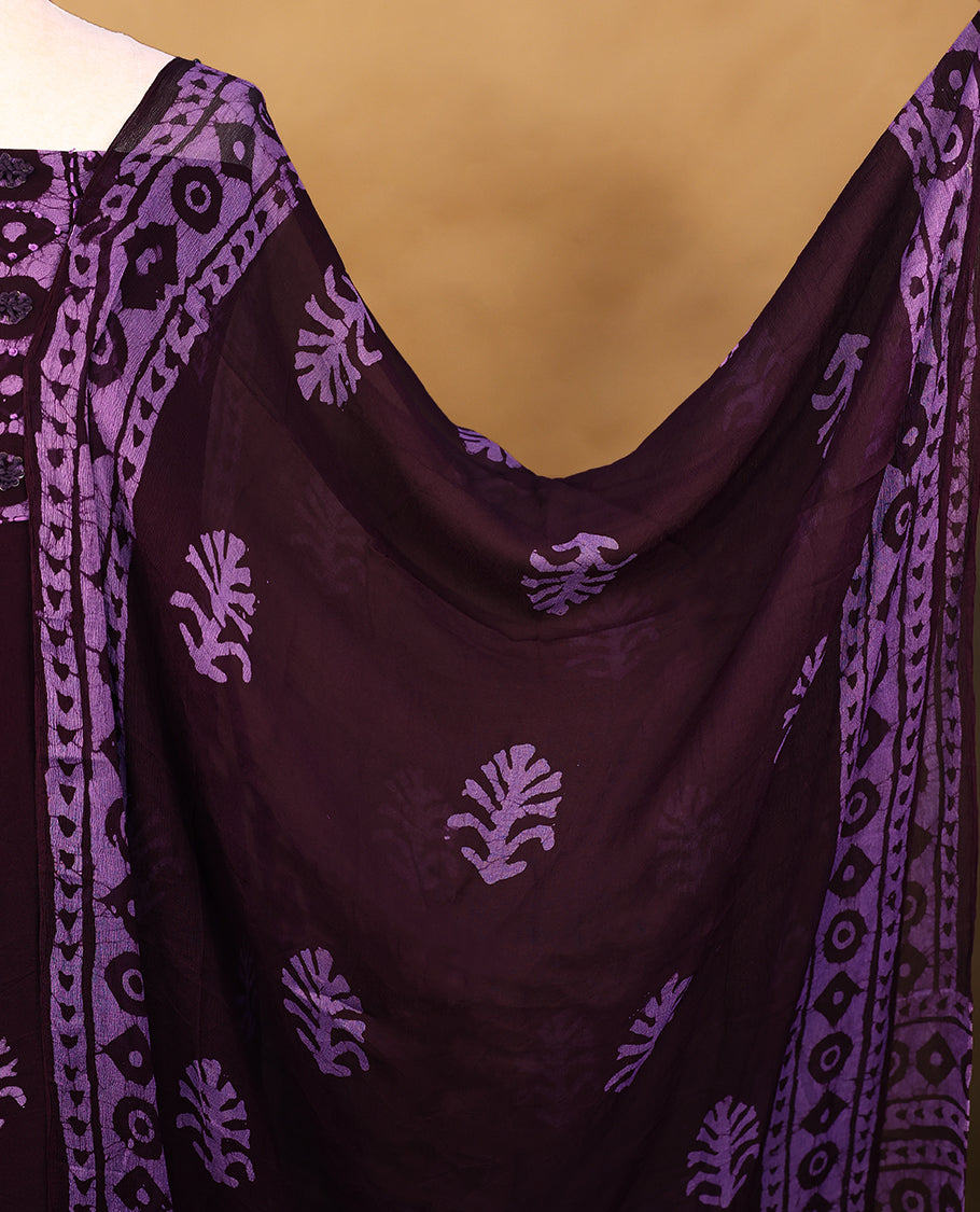 Dark Grape Colour Georgette Top having Thread Work with Bottom and Printed Georgette Dupatta