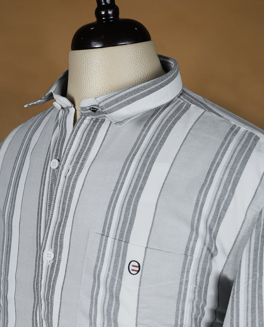 White with Grey Colour Striped YESTO Full Sleeve Shirt for Men