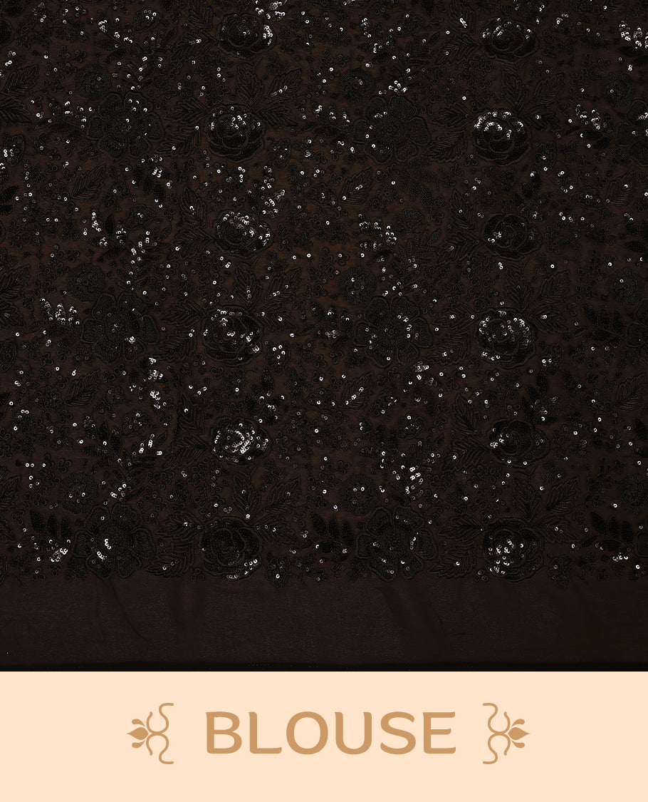 Black Colour Designer Saree having Sequence and Thread Worked Body with Worked Border and Blouse