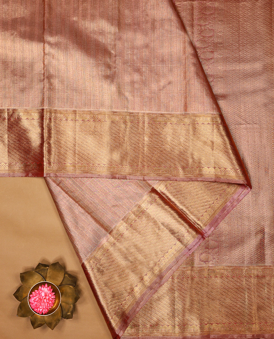 Gold & Red Colour Tissue Silk Saree having Zari Worked Body with Golden Border and Golden Red Blouse