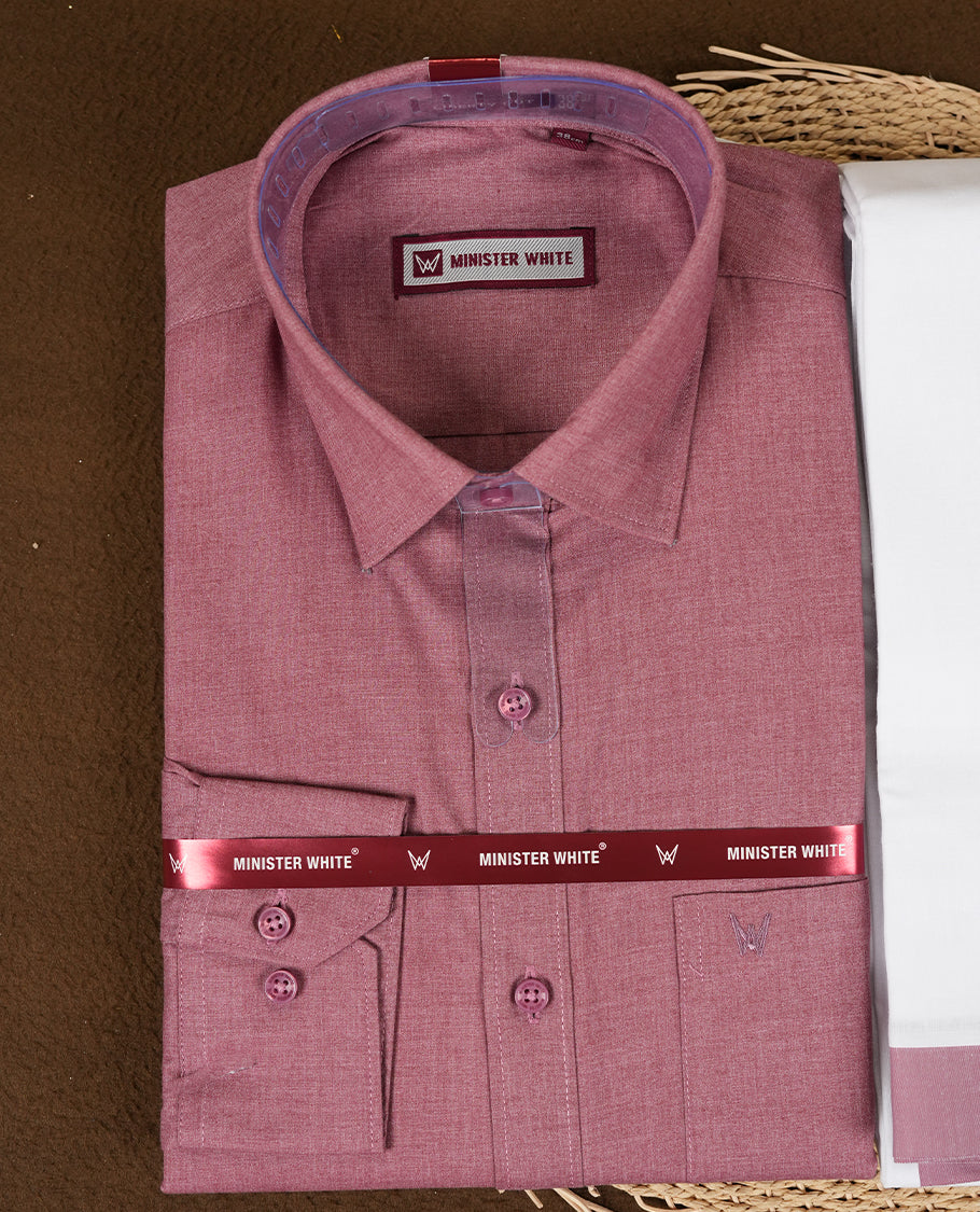 Dusty Rose colour traditional men's shirt and dhoti set from Minister White with Liberty Cut collar.