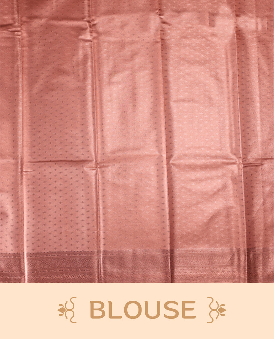 Pastel onion colour semi silk saree brocade saree featuring intricate self-design brocade patterns across the body, complemented by a rich self-colour woven border and pallu, paired with a matching blouse.