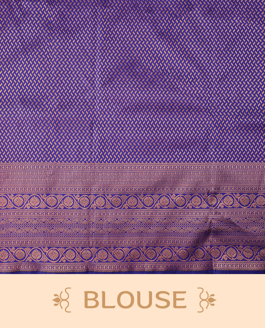 Dark Indigo Kancheepuram Silk Brocade Saree having Brocade Body with Self Coloured Brocade Border and Blouse