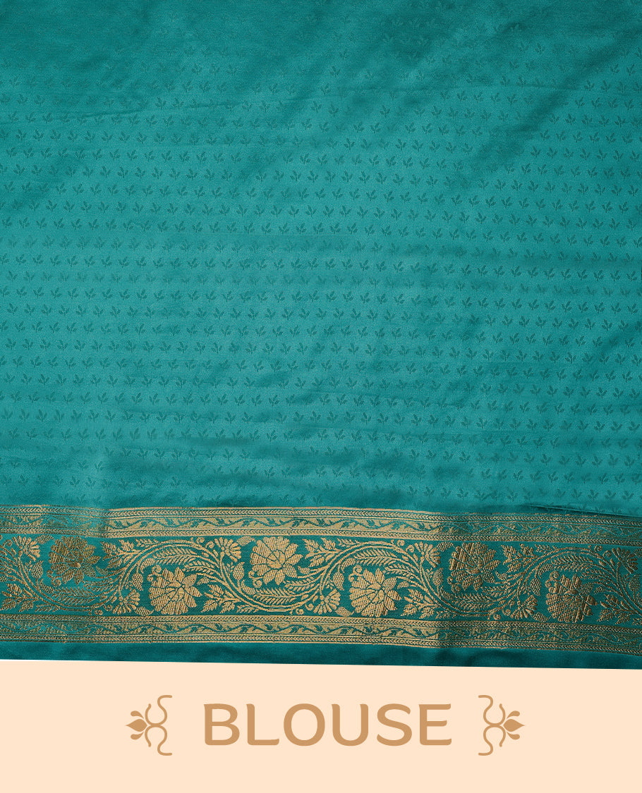Light Blue Colour Semi Banarasi Saree having Golden Buttas in Body with Worked Border and Blouse