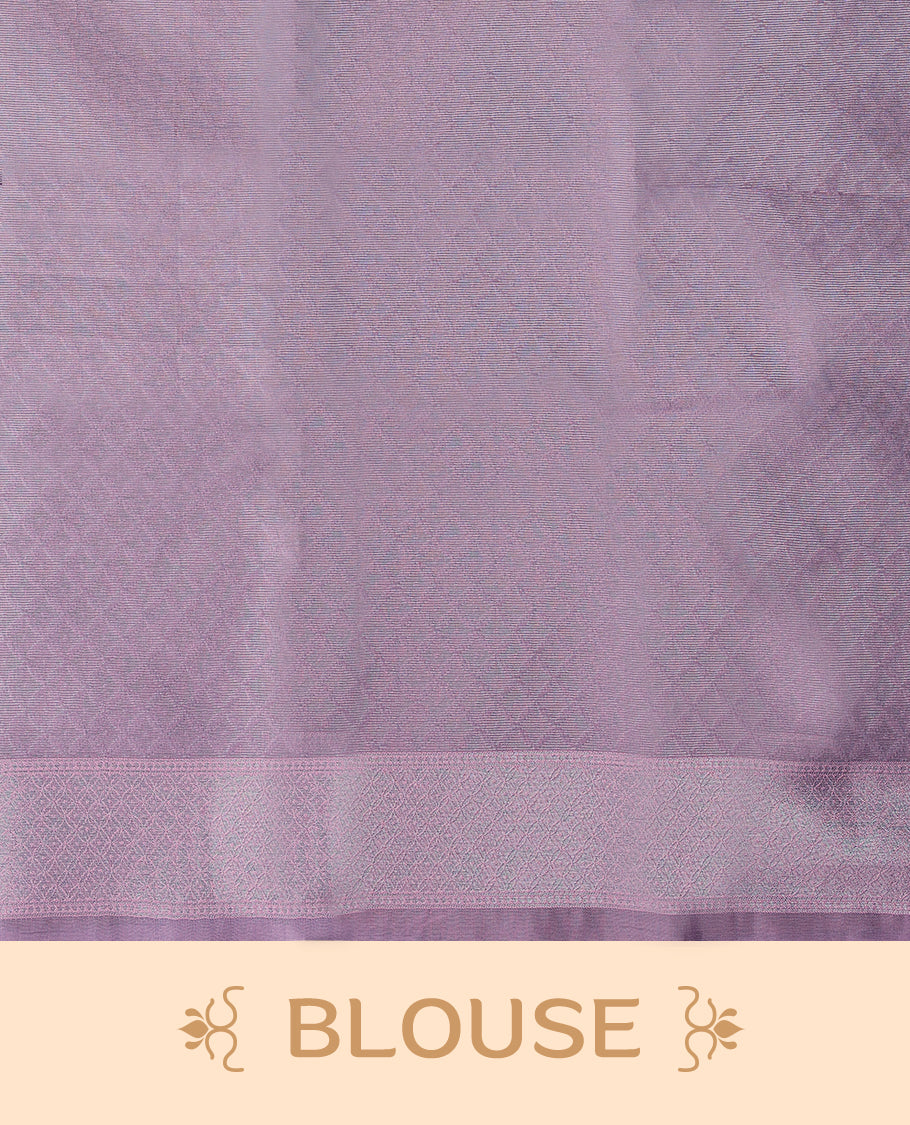 Blue coloured semi silk saree featuring a Check design on the body, paired with a Pastel Pink coloured border and matching blouse.