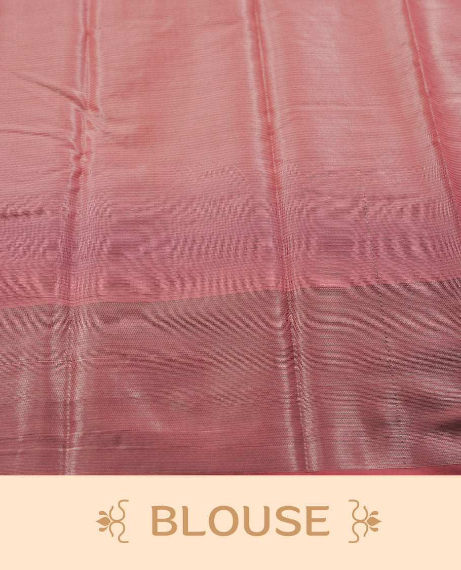 Dusty rose pink colour semi silk saree featuring neem zari Brocade Pattern all over the body, complemented by a Self Colour woven border with detailing, Pallu & blouse.