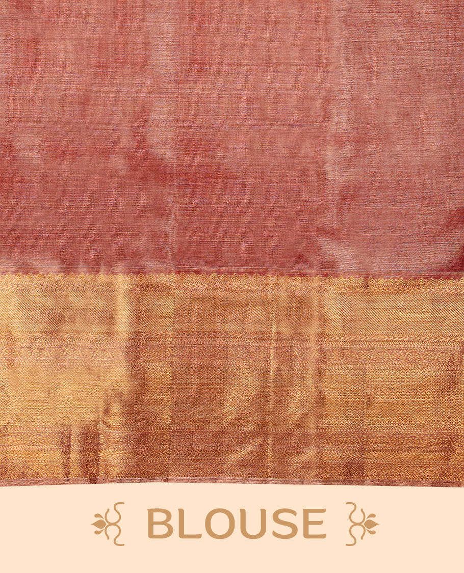 Golden Pink Colour Tissue Silk Saree having Zari Worked Body with Contrast Border and Self Coloured Blouse