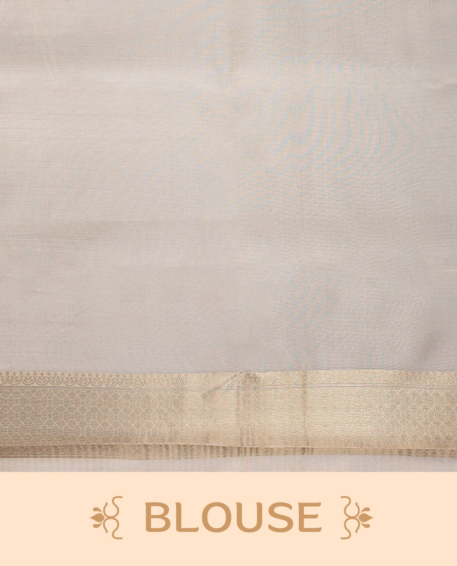 Muted gold Colour soft tissue Kerala saree featuring selfcolour flower motifs on body, Floral kodi designed border, paired with a matching blouse.