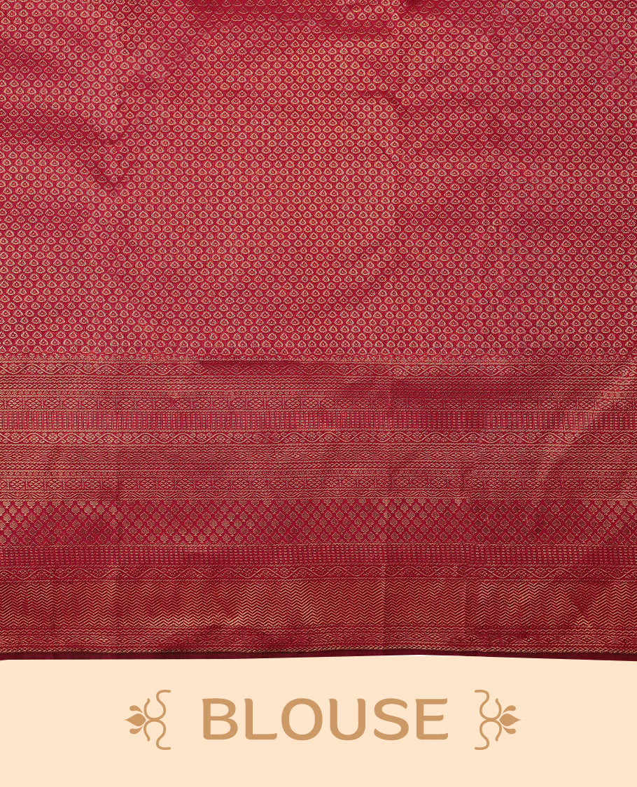 Maroon colour Kancheepuram saree featuring an antique zari brocade body, complemented by a traditional border and a matching blouse.