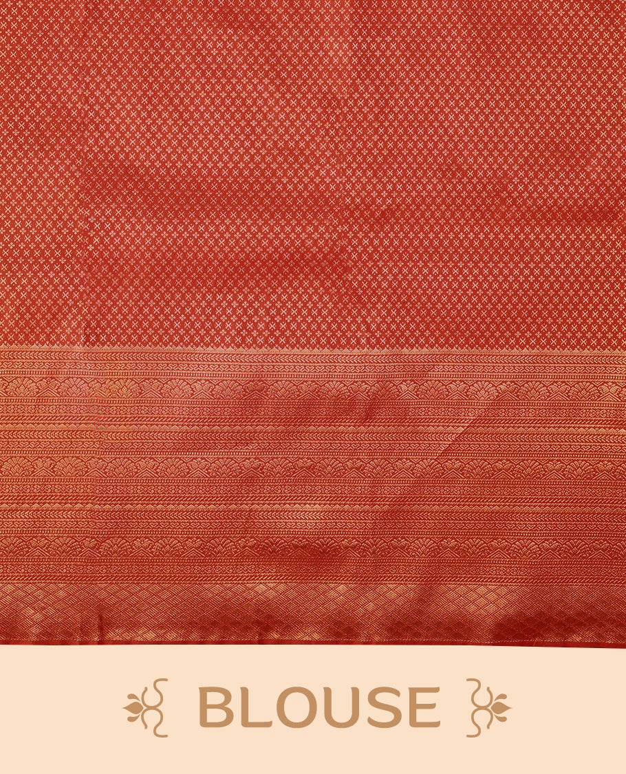 Red Kancheepuram Silk Brocade Saree having Floral Jaal Worked Body with Self Coloured Brocade Border and Blouse