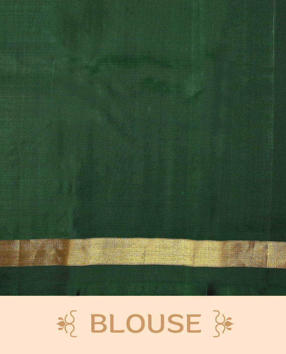Burnt Burgundy Colour Pure Kancheepuram Traditional Silk Saree having Plain Body with Green Border and Blouse