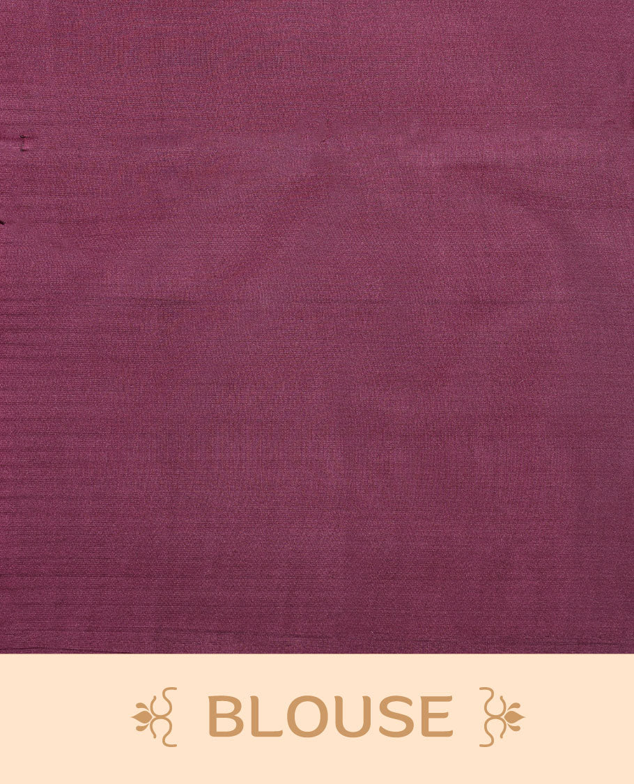 Dark mustard colour semi soft silk saree adorned with delicate woven motifs on the body, complemented by a Contrast rouge colour woven pallu with intricate detailing and tassel accents without border & Comes with a matching blouse piece.