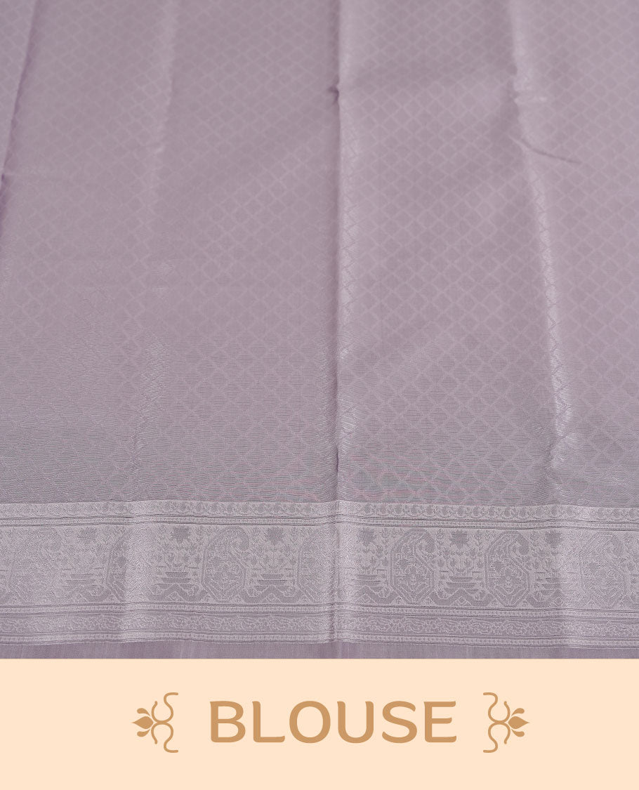 Pink colour Semi Silk Saree with Self-Checked Geometric Patterns, Contrasting Silver Zari Woven Pallu and Border with Intricate Motifs and Tassels, Paired with Coordinated Blouse Piece