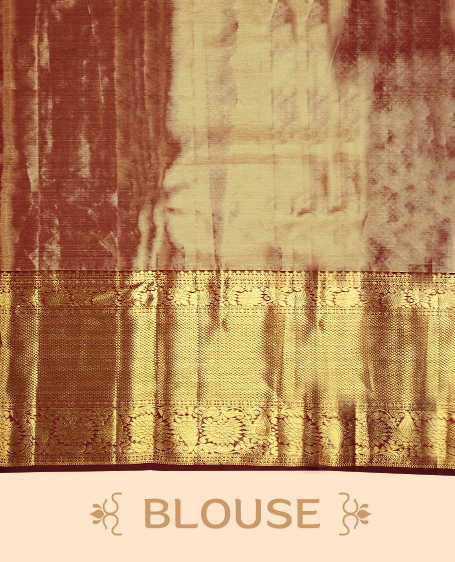 Golden Colour Pure Tissue Wedding Saree having Zari Worked Body with Dark Maroon Brocade Border and Blouse