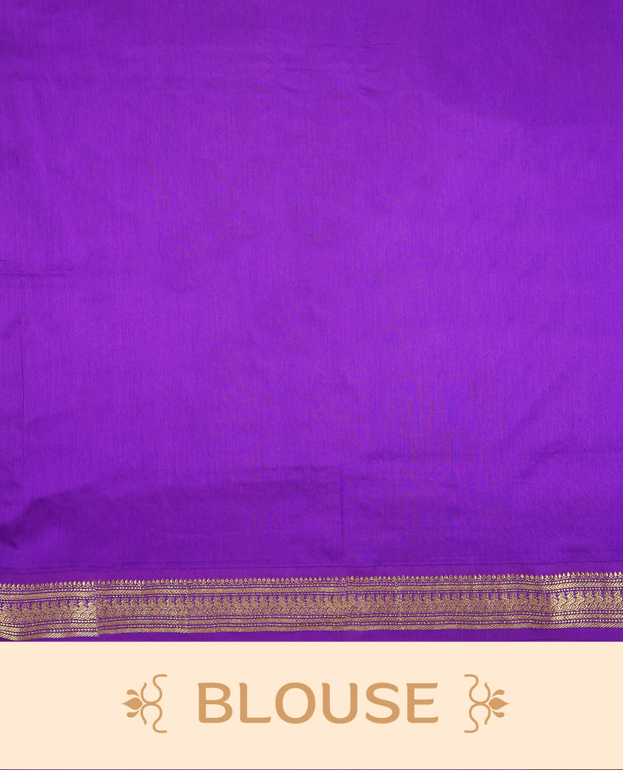 Lavender colour mixed Kalyani cotton saree featuring Purple zari motifs throughout the body, paired with Purple colour traditional border and pallu, with matching blouse
