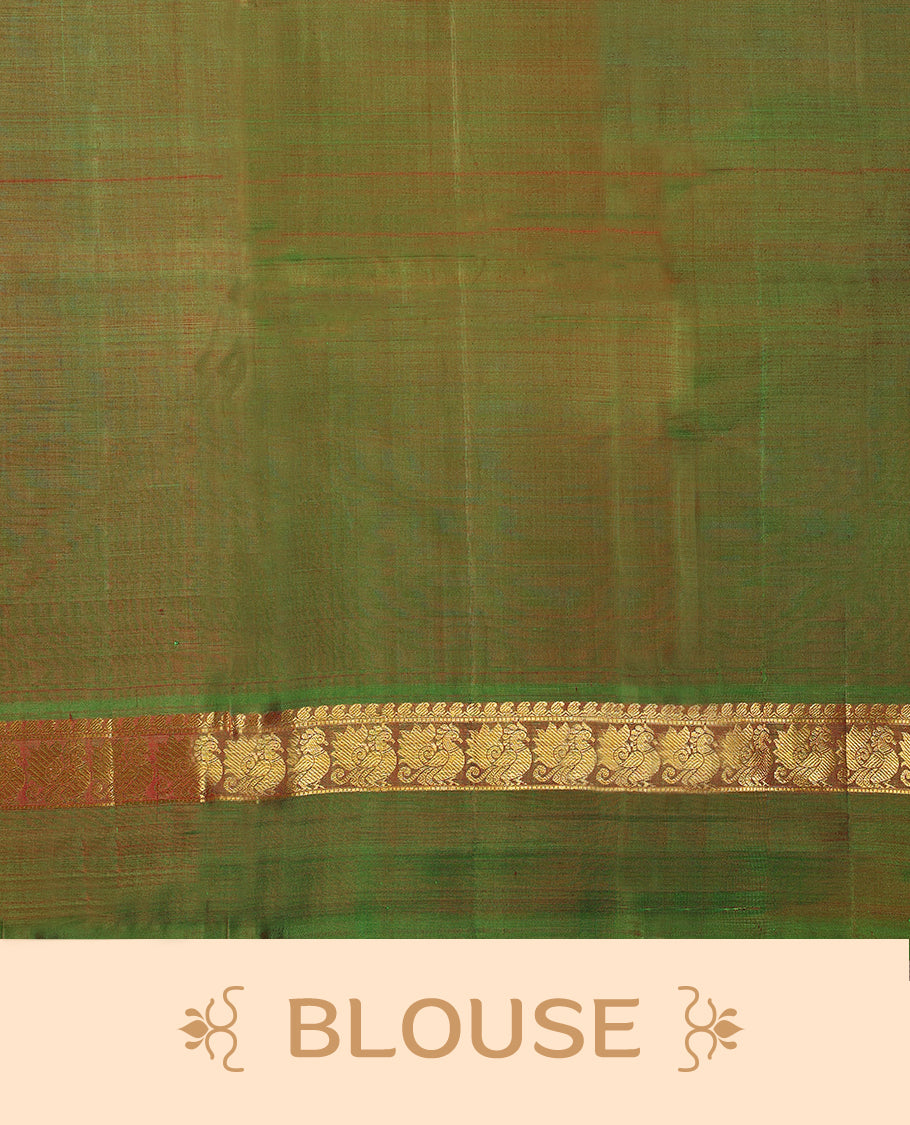 Red Colour Pure Kancheepuram Traditional Silk Saree having Plain Body with Light Green Border and Blouse