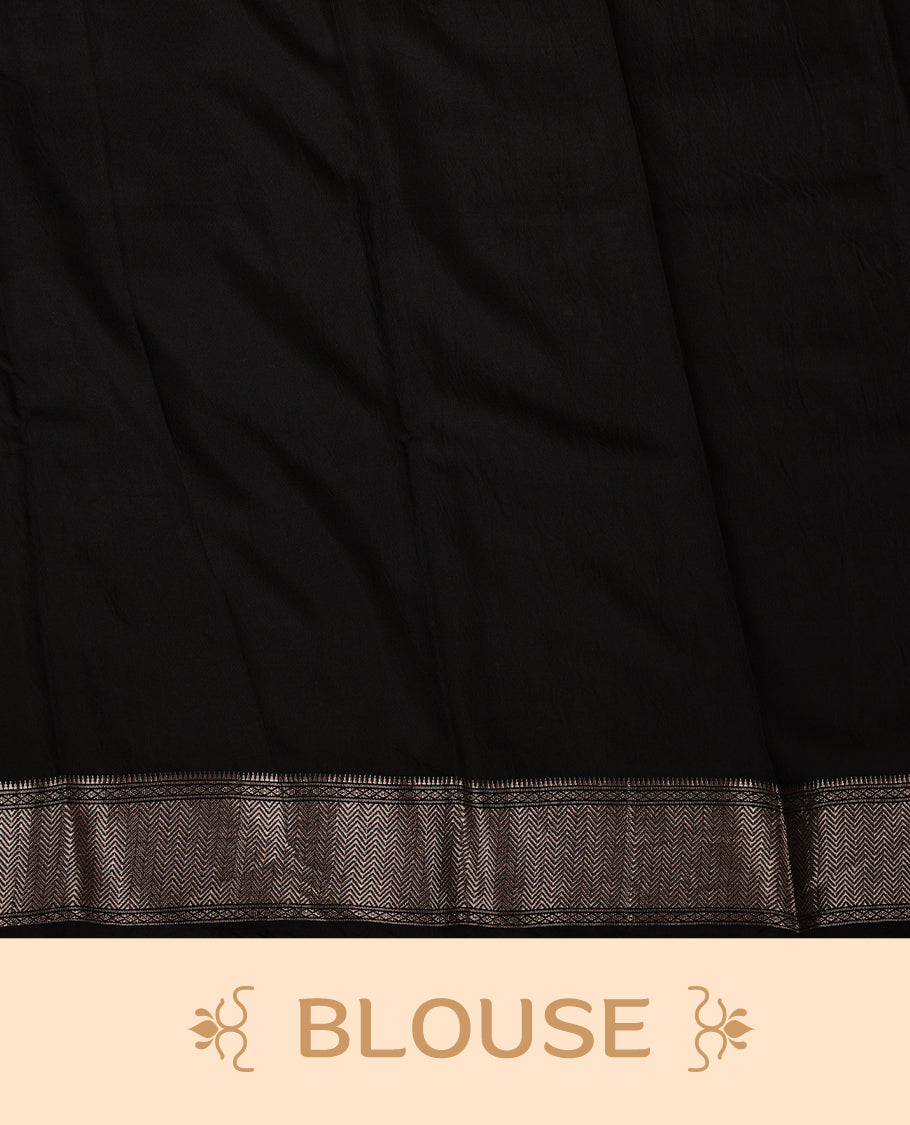 White colour saree with black floral and geometric prints, featuring a contrast zari border and beautifully detailed printed pallu & Comes with a matching blouse piece.